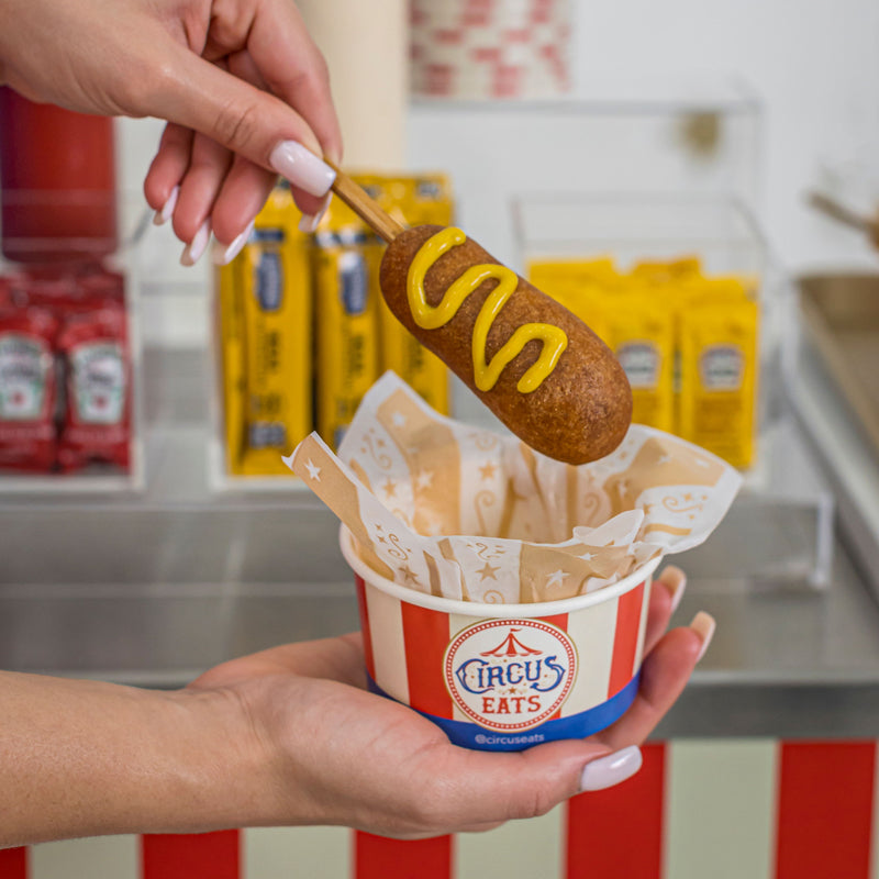 Mini corndog with mustard